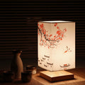 Japanese Scandinavian Bedside Table Lamp with Wooden Base and Patterned Fabric Shade