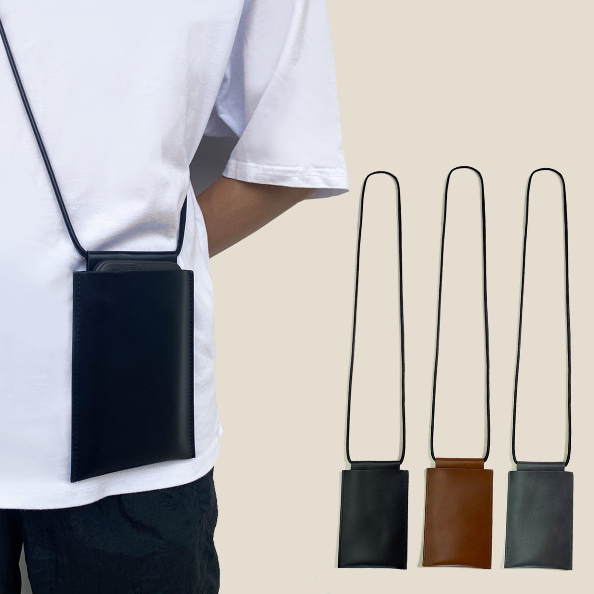 Leather Crossbody Card Holder with Long Adjustable Strap for Everyday Use