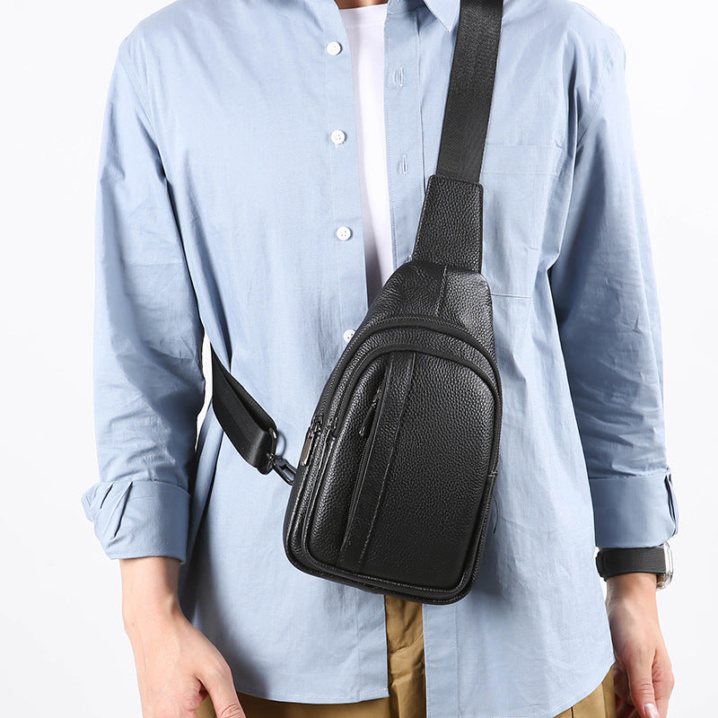 Leather Sling Bag with Adjustable Strap and Multiple Zippered Pockets, view 2