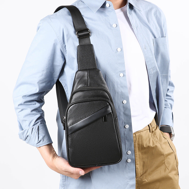 Leather Sling Bag with Adjustable Strap and Multiple Zippered Pockets
