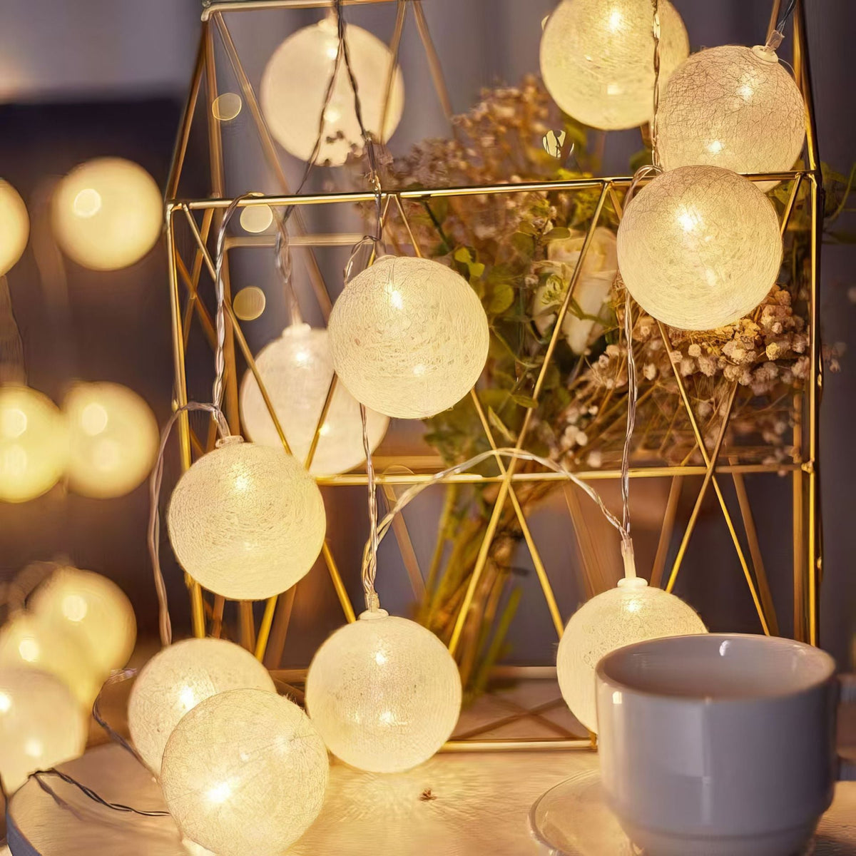 LED Cotton Ball String Lights Decorative Indoor Fairy Lanterns | Thrascher