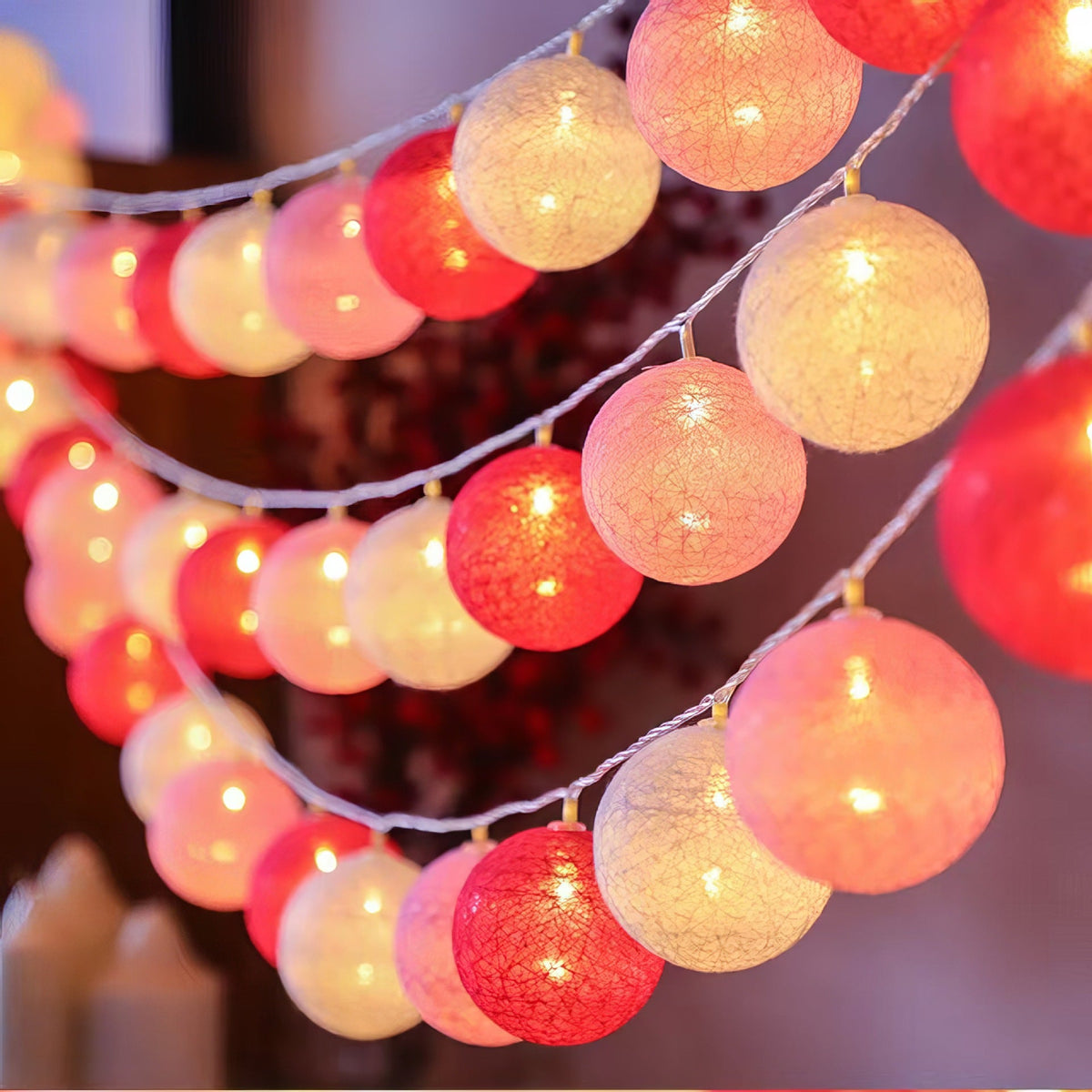 LED Cotton Ball String Lights Decorative Indoor Fairy Lanterns | Thrascher