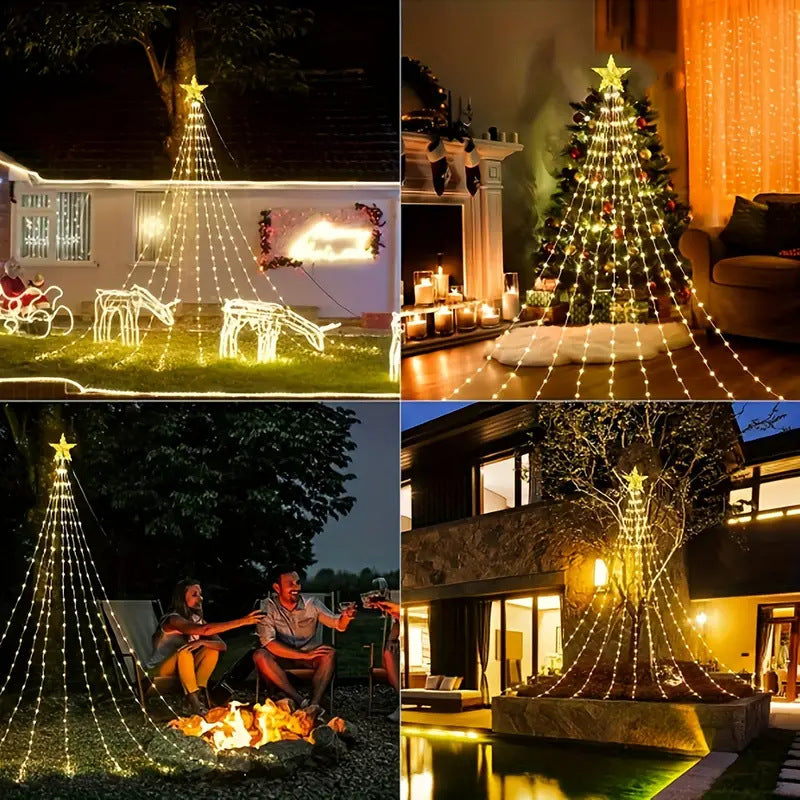LED-Lit Pre-Installed Artificial Christmas Tree with Cascading Star Topper and Ornament-Ready Branches | Thrascher