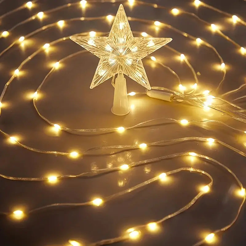 LED-Lit Pre-Installed Artificial Christmas Tree with Cascading Star Topper and Ornament-Ready Branches | Thrascher