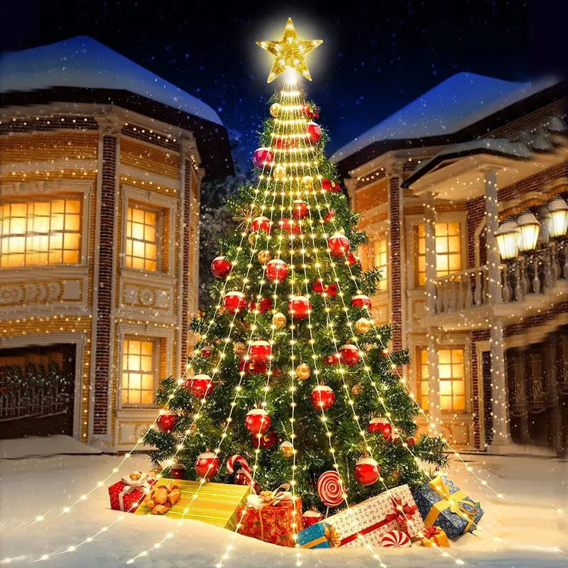 LED-Lit Pre-Installed Artificial Christmas Tree with Cascading Star Topper and Ornament-Ready Branches | Thrascher