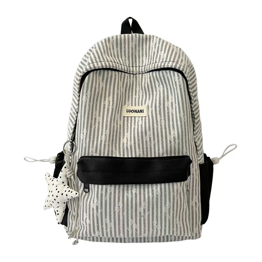 Lightweight Striped Casual Backpack with Zippered Main Compartment, view 5