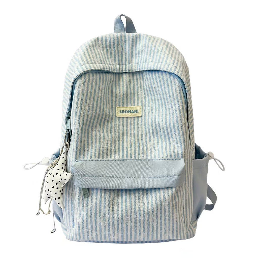 Lightweight Striped Casual Backpack with Zippered Main Compartment
