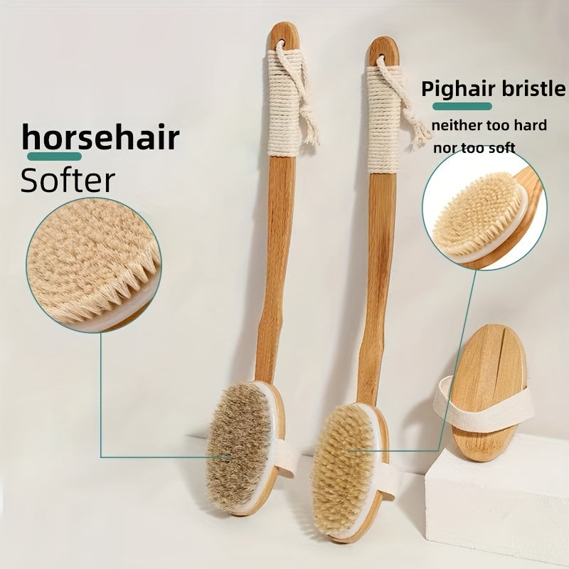 Long-Handled Bath Brush with Natural Bristles for Back Cleaning, view 2