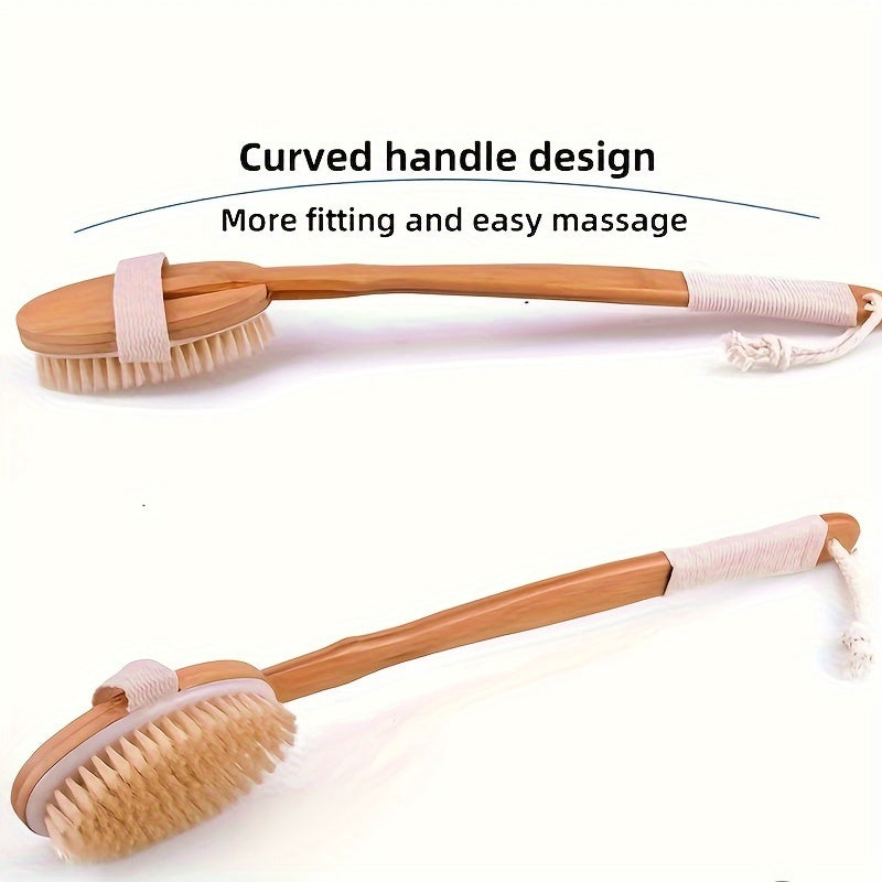 Long-Handled Bath Brush with Natural Bristles for Back Cleaning, view 4