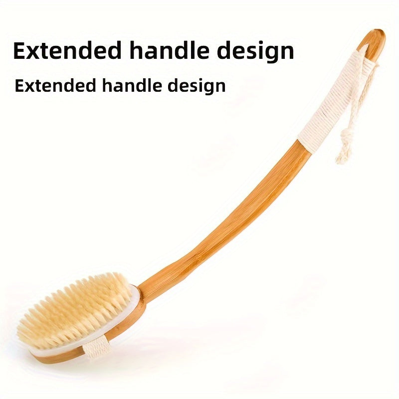 Long-Handled Bath Brush with Natural Bristles for Back Cleaning, view 5