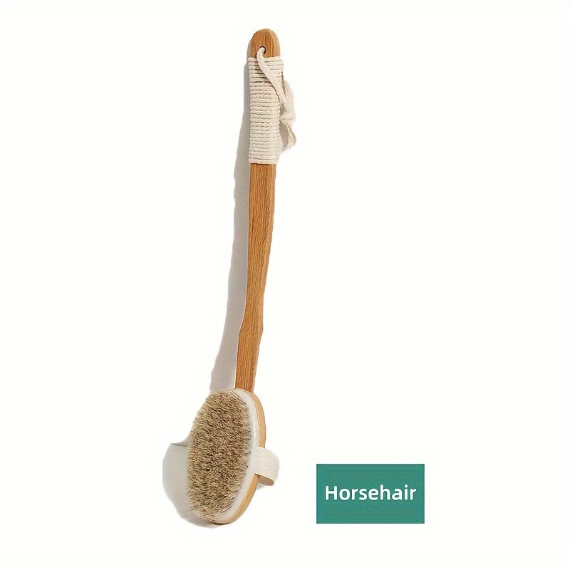 Long-Handled Bath Brush with Natural Bristles for Back Cleaning