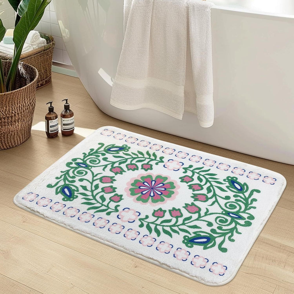 Luxurious Floral Design Bath Mat | Thrascher
