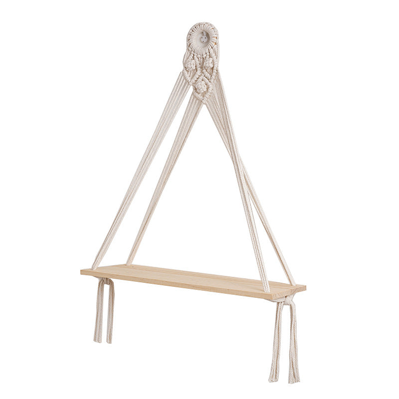 Macrame Floating Shelf with Natural Wooden Accents | Thrascher