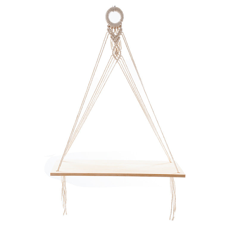 Macrame Floating Shelf with Natural Wooden Accents | Thrascher
