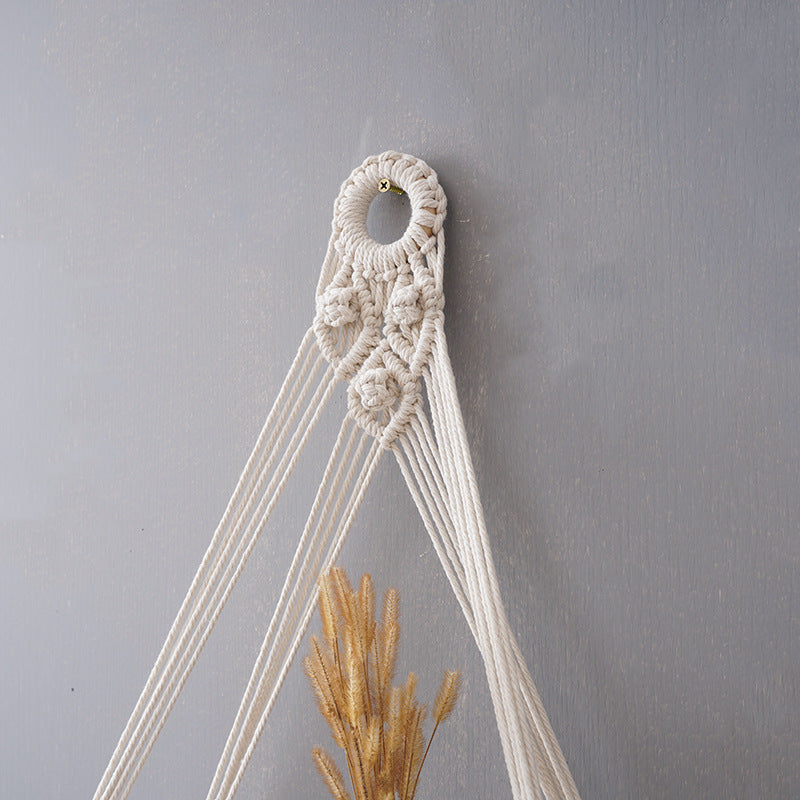 Macrame Floating Shelf with Natural Wooden Accents | Thrascher