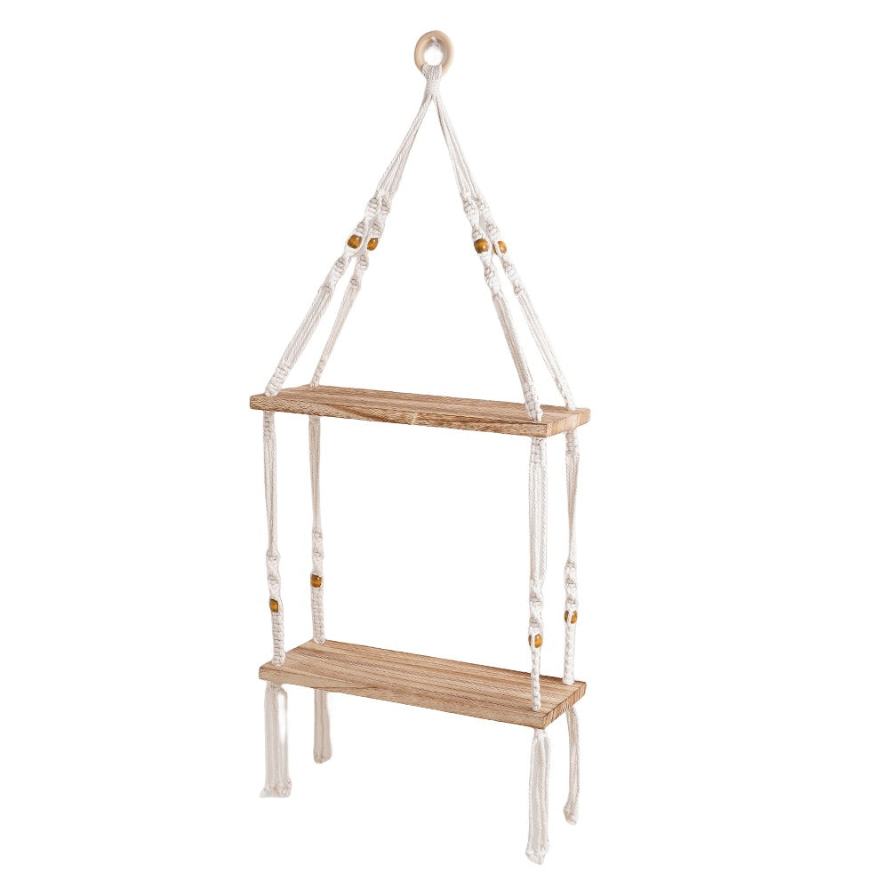 Macrame Floating Storage Shelf with Natural Wood Accents | Thrascher
