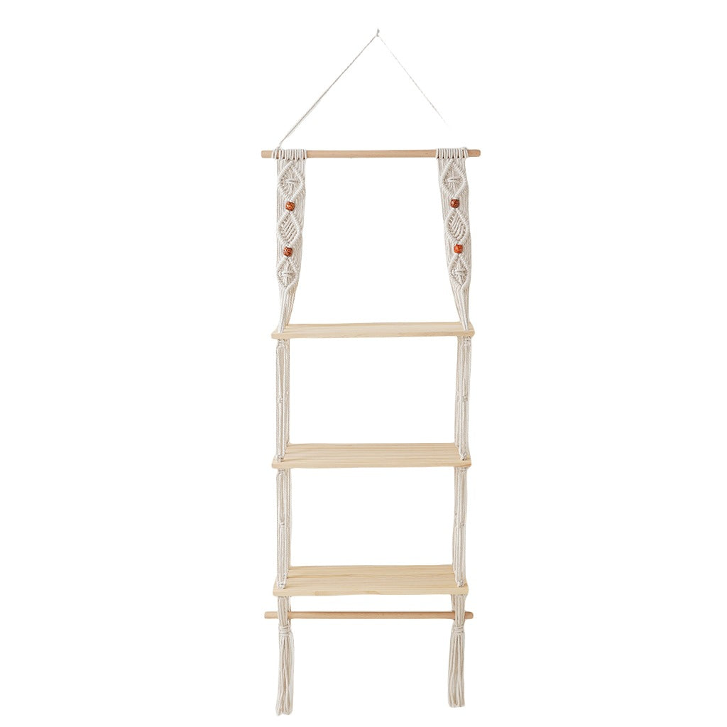 Macrame Hanging Shelf with Natural Wood Accents | Thrascher