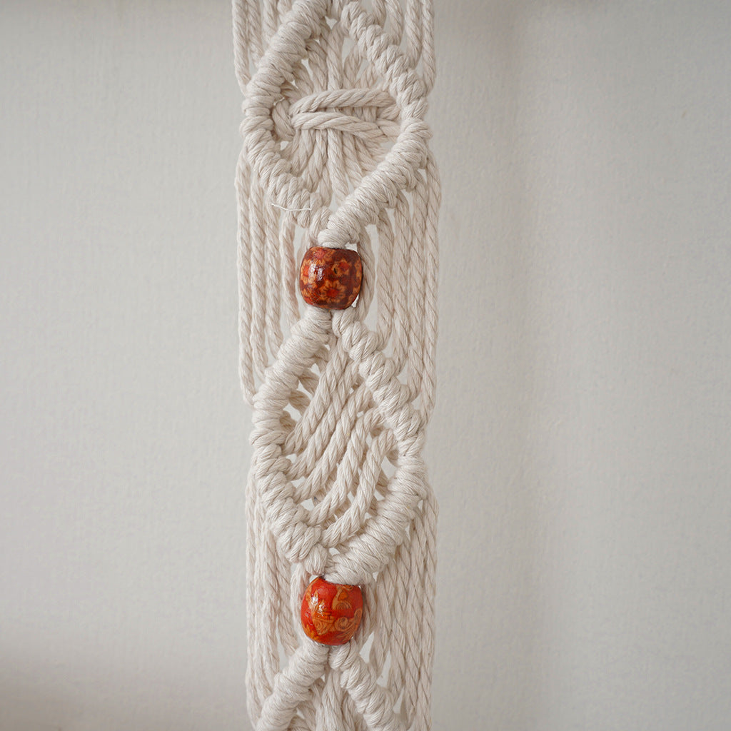 Macrame Hanging Shelf with Natural Wood Accents | Thrascher
