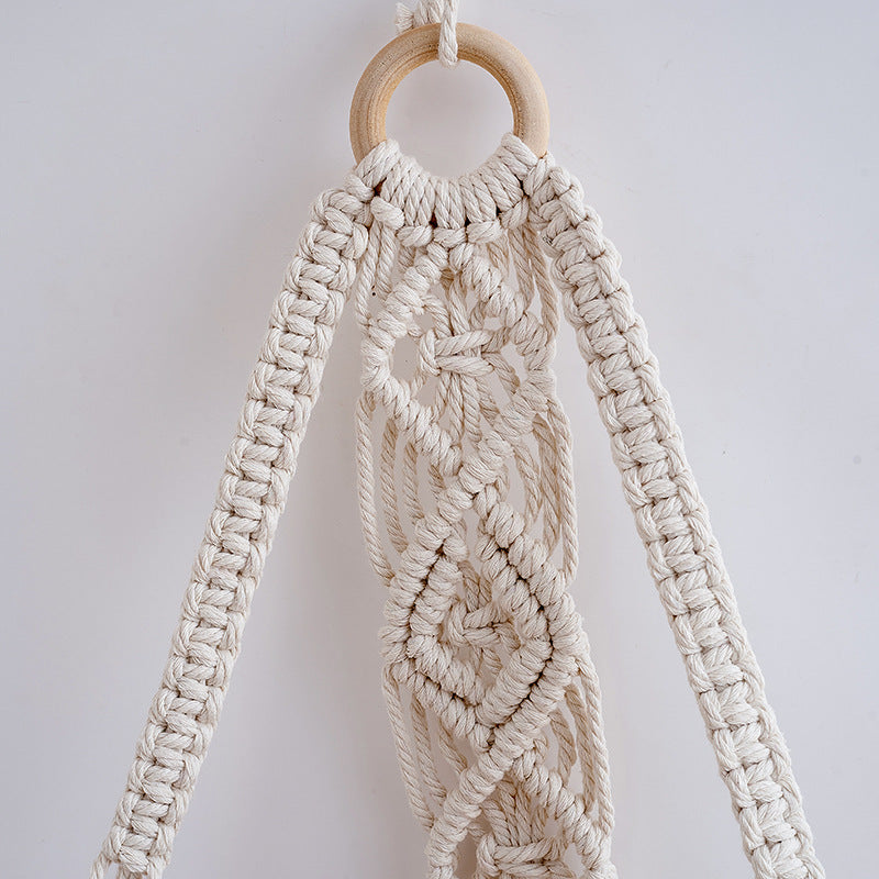 Macrame Hanging Shelf with Natural Wood Base | Thrascher