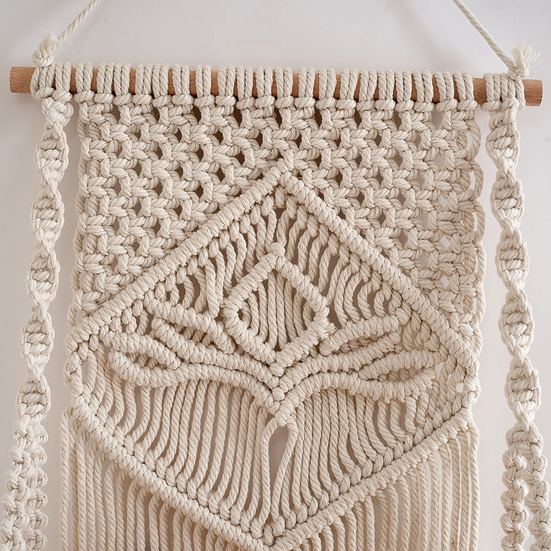 Macrame Hanging Shelf with Natural Wood Base | Thrascher