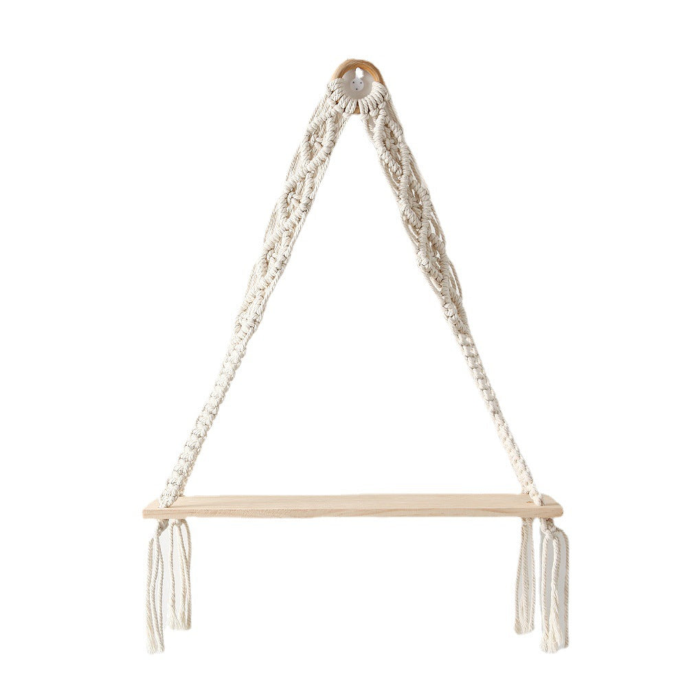 Macrame Hanging Shelf with Natural Wooden Plank | Thrascher