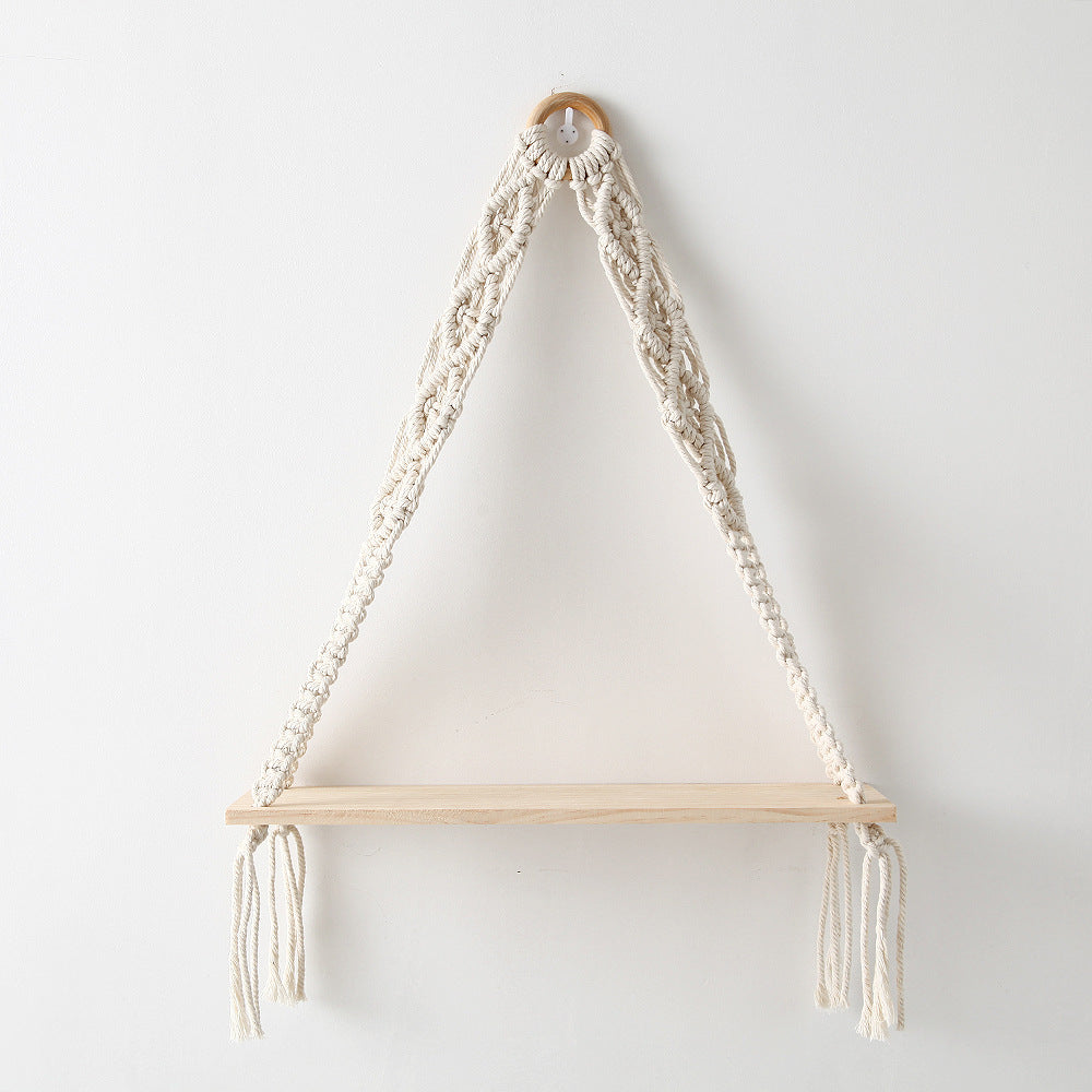 Macrame Hanging Shelf with Natural Wooden Plank | Thrascher