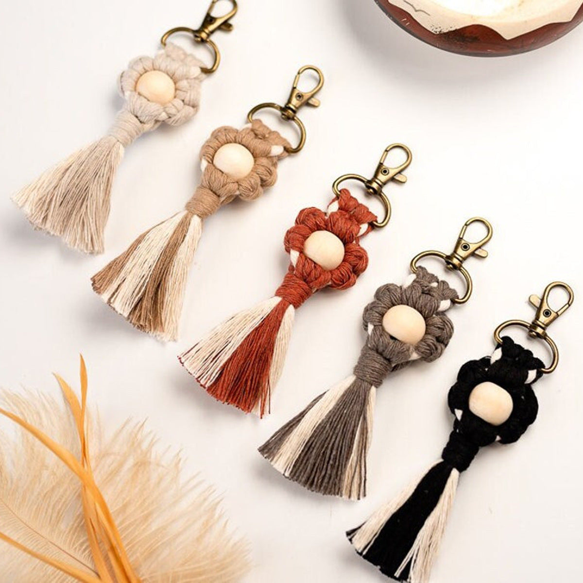 Macrame Keychain with Wooden Accents | Thrascher