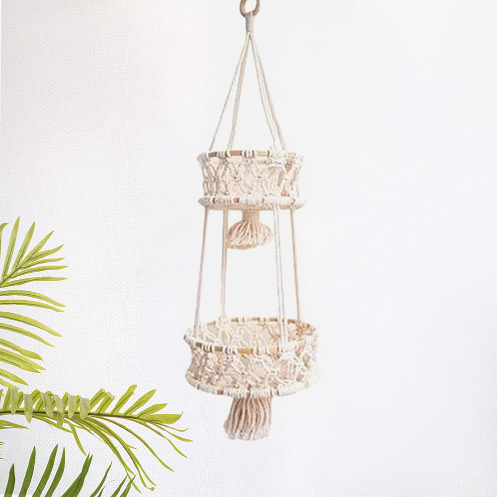 Macrame Plant Hanger Double-Layered Size Beige No Text Provided for Translation | Thrascher