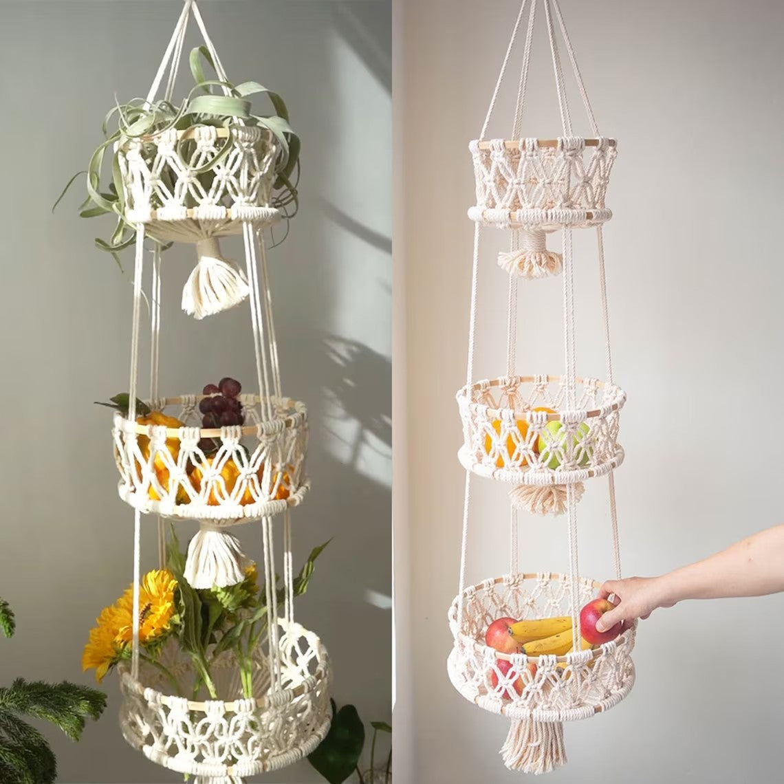 Macrame Plant Hanger Double-Layered Size Beige No Text Provided for Translation | Thrascher