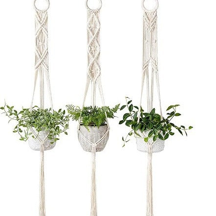 Macrame Plant Hanger Gray Iron Basket Red | Thrascher