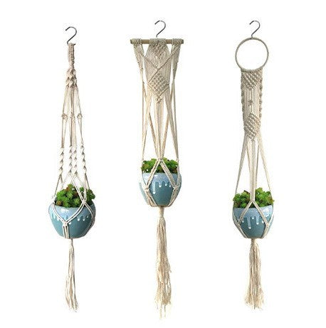Macrame Plant Hanger Gray Iron Basket Red | Thrascher