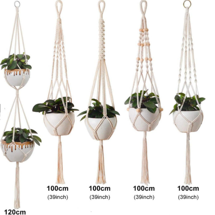 Macrame Plant Hanger Natural Wood Brick Red | Thrascher