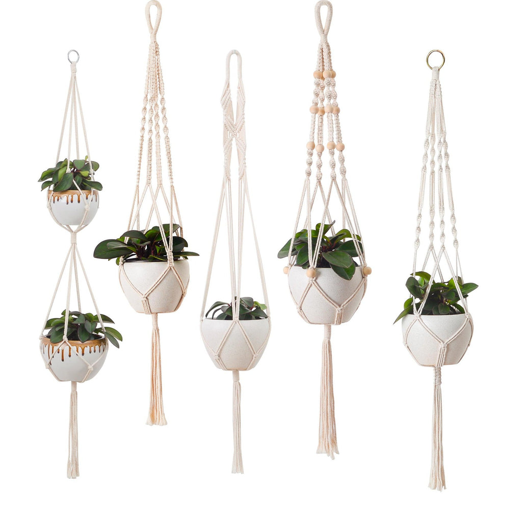 Macrame Plant Hanger Natural Wood Brick Red | Thrascher