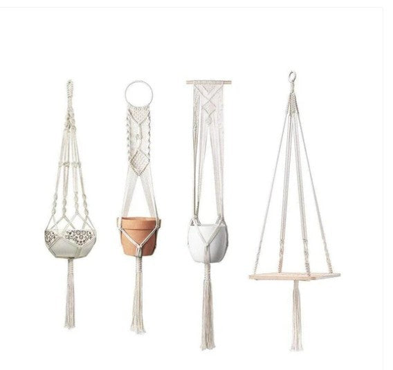 Macrame Plant Hanger Natural Wood Brick Red | Thrascher