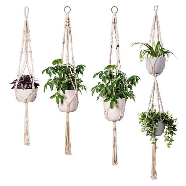 Macrame Plant Hanger Natural Wood Brick Red | Thrascher