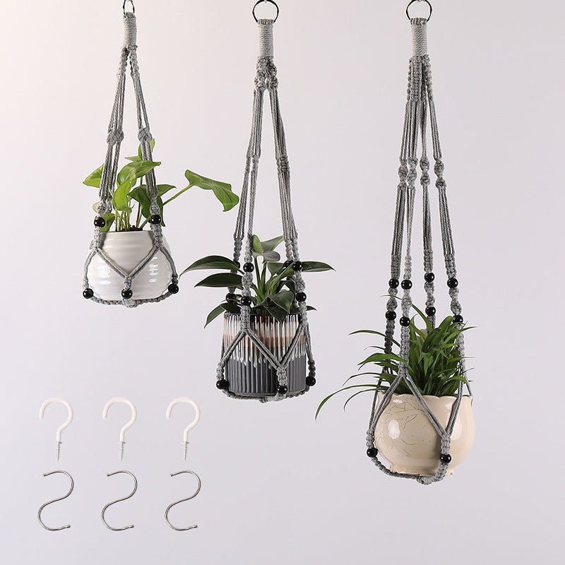 Macrame Plant Hanger Natural Wood Brick Red | Thrascher