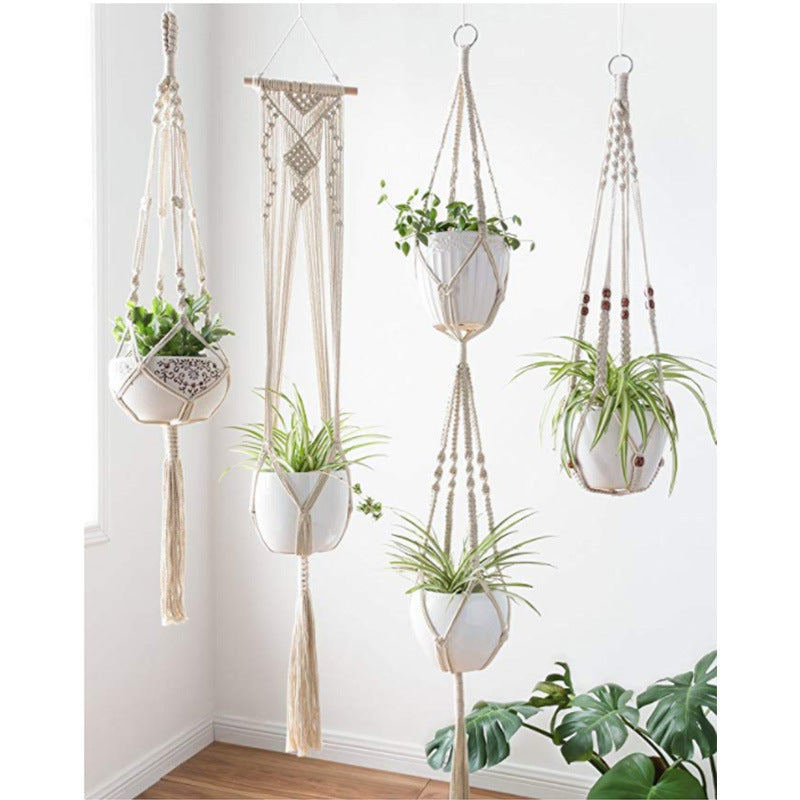 Macrame Plant Hanger Natural Wood Brick Red | Thrascher
