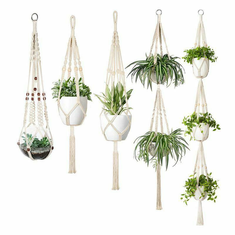 Macrame Plant Hanger Natural Wood Brick Red | Thrascher