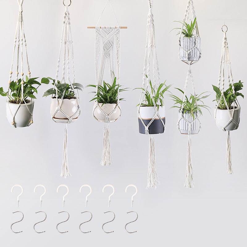 Macrame Plant Hanger Natural Wood Brick Red | Thrascher