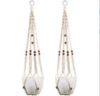 Macrame Plant Hanger Natural Wood Brick Red | Thrascher