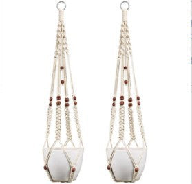 Macrame Plant Hanger Natural Wood Brick Red | Thrascher