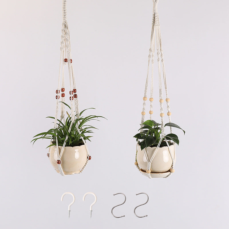 Macrame Plant Hanger Natural Wood Brick Red | Thrascher