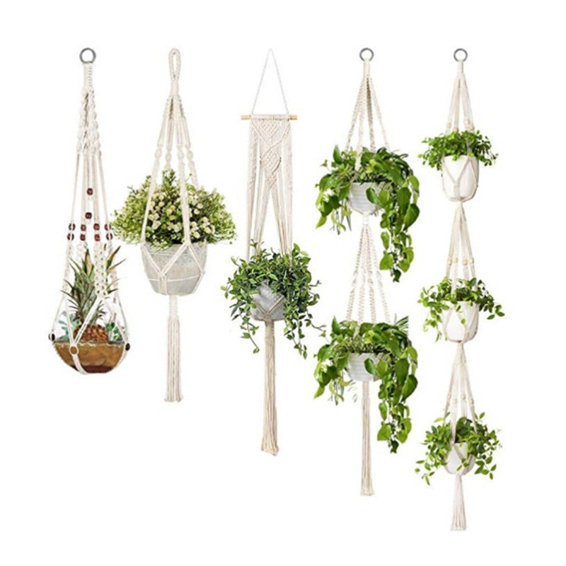 Macrame Plant Hanger Natural Wood Brick Red | Thrascher