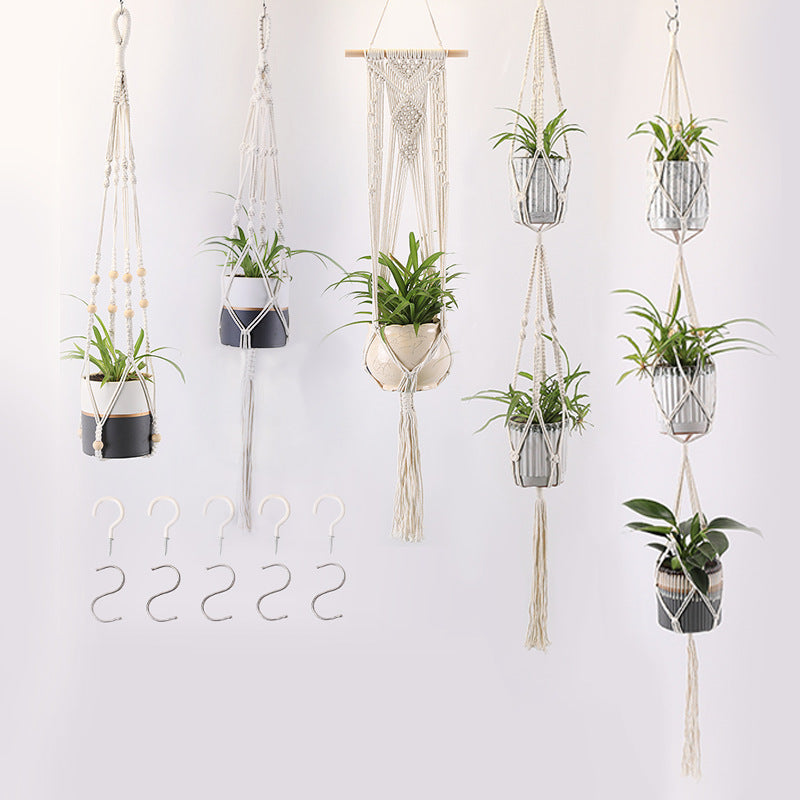 Macrame Plant Hanger Natural Wood Brick Red | Thrascher