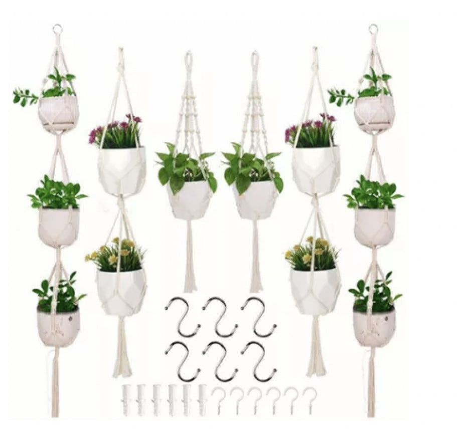 Macrame Plant Hanger Natural Wood Brick Red | Thrascher