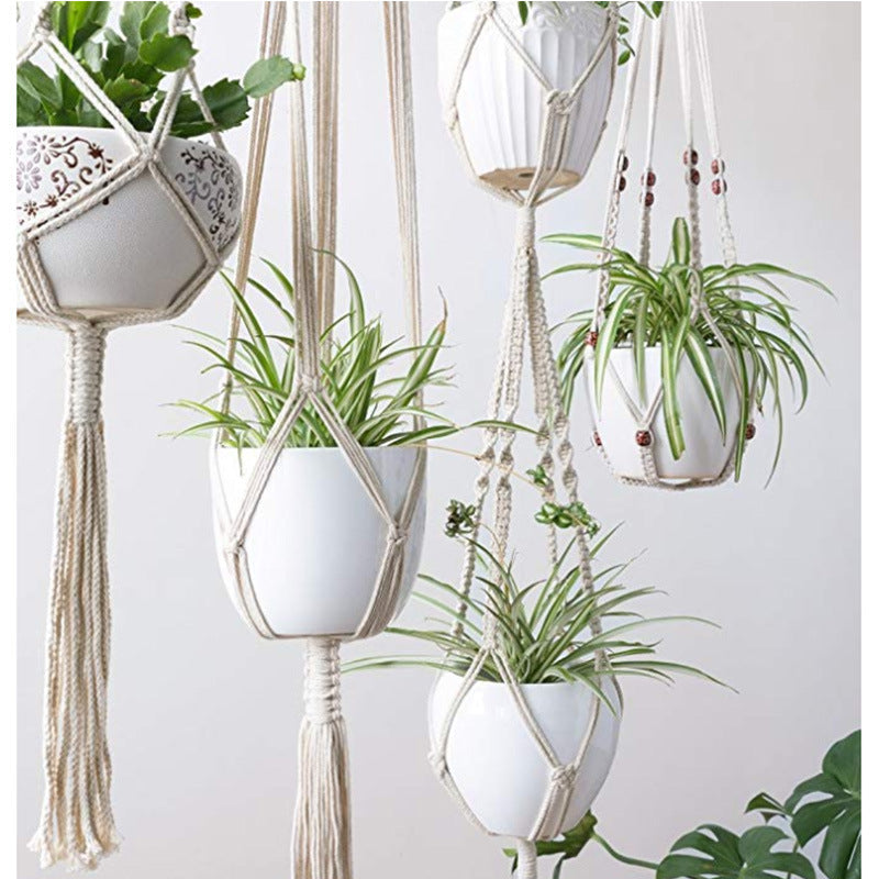 Macrame Plant Hanger Natural Wood Brick Red | Thrascher