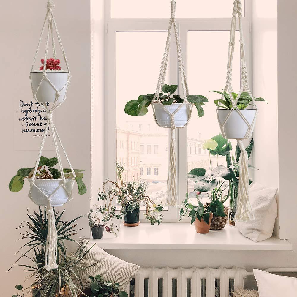 Macrame Plant Hanger Natural Wood Brick Red | Thrascher