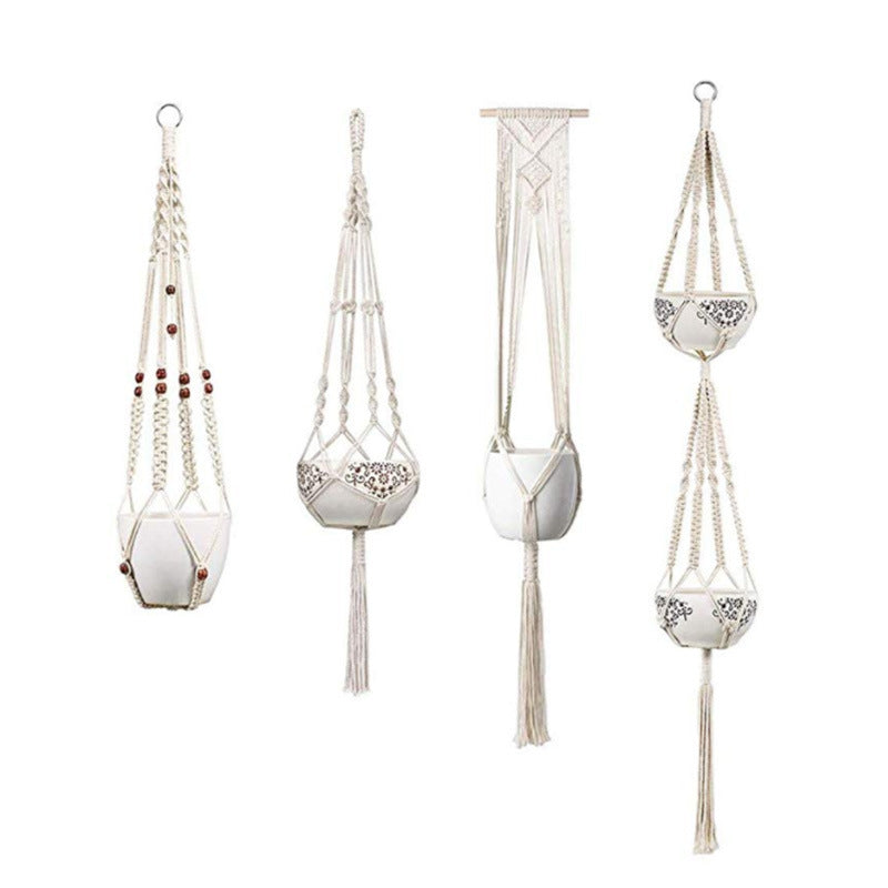 Macrame Plant Hanger Natural Wood Brick Red | Thrascher