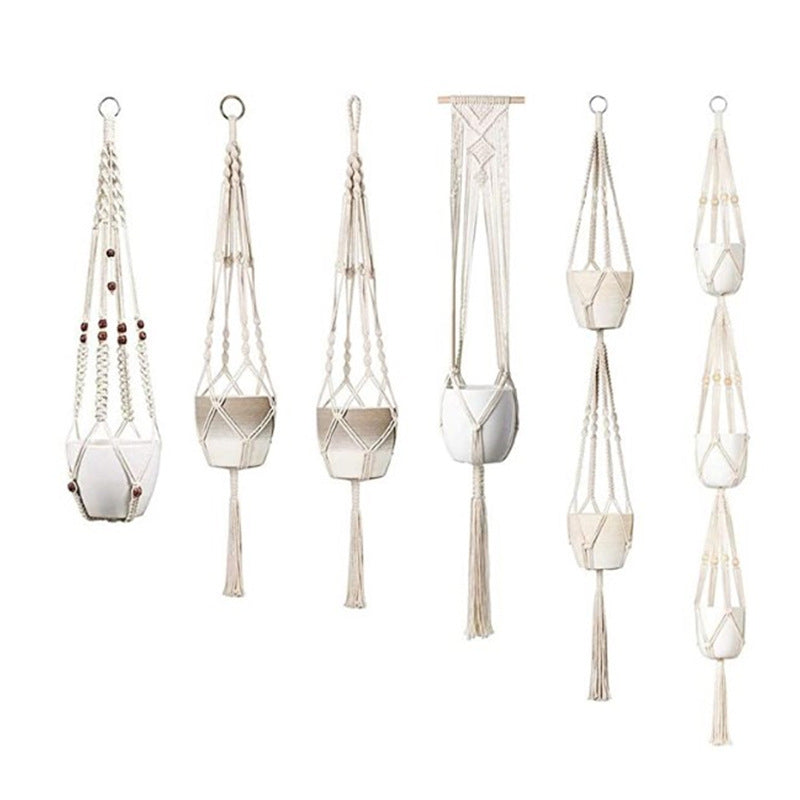 Macrame Plant Hanger Natural Wood Brick Red | Thrascher