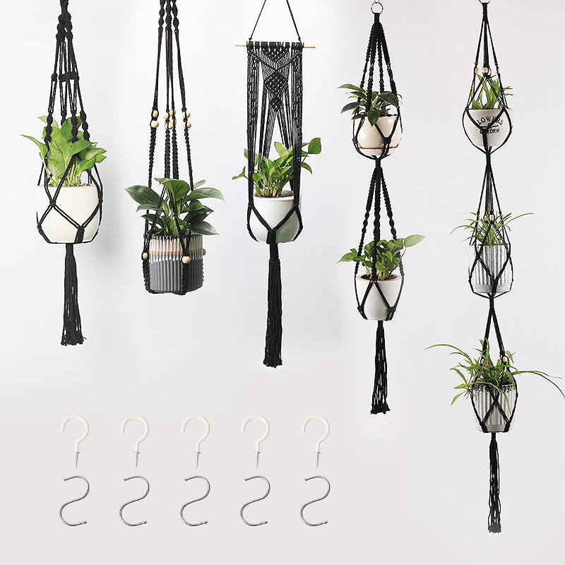 Macrame Plant Hanger Natural Wood Brick Red | Thrascher